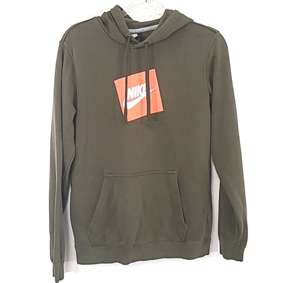 NIKE Men's Green Pullover Hoodie w/Front Orange Logo, size Small - Picture 1 of 8